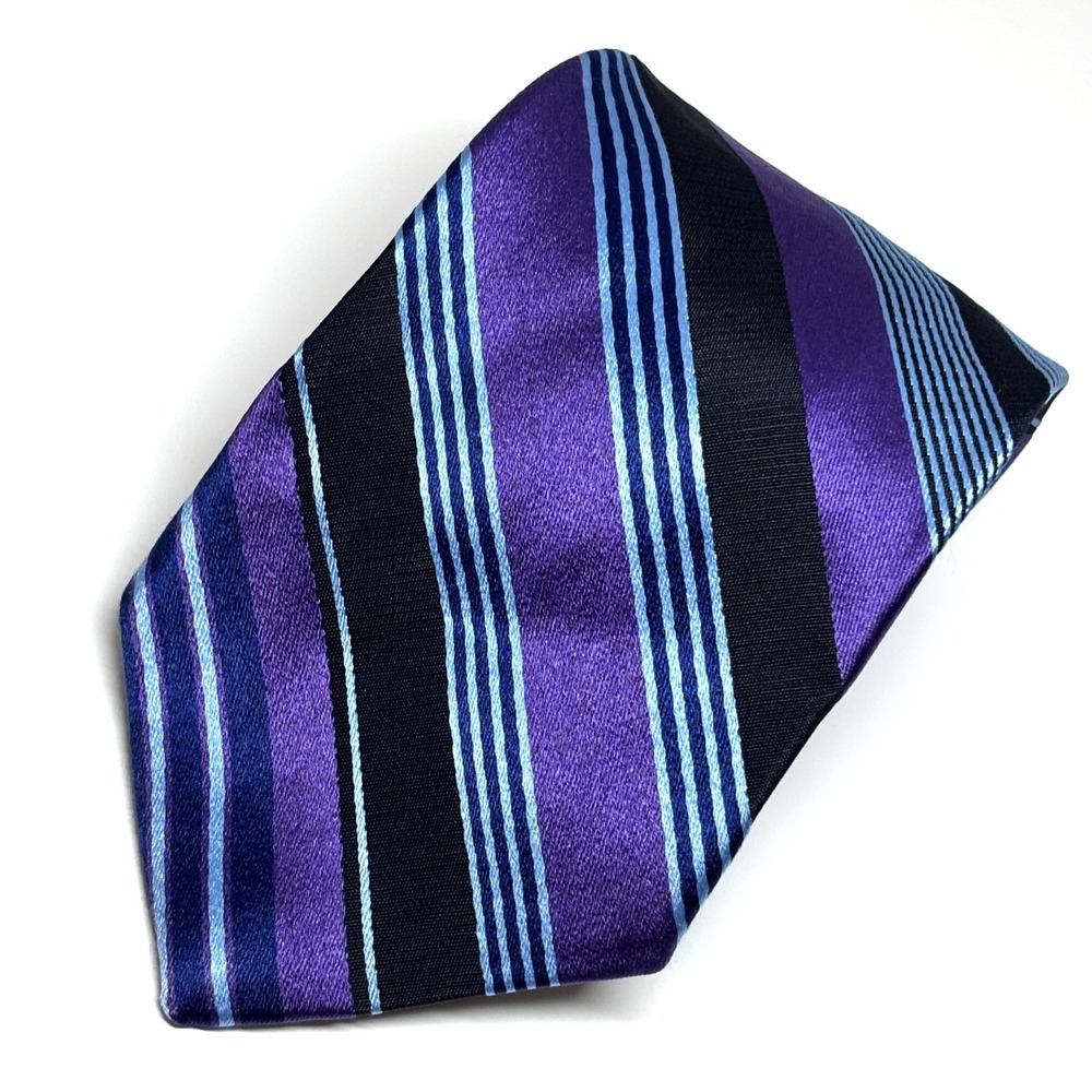 Vtg Express Repp Necktie Men OS Purple Striped 100% Italian Silk USA Made Preppy
